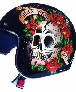 Discount ๐ MT Le Mans 2 Open Face Helmet Skull And Roses Black/Red ๐