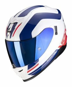 Coupon ๐ Scorpion Exo 520 Air Full Face Helmet LeMans White/Blue Red ๐