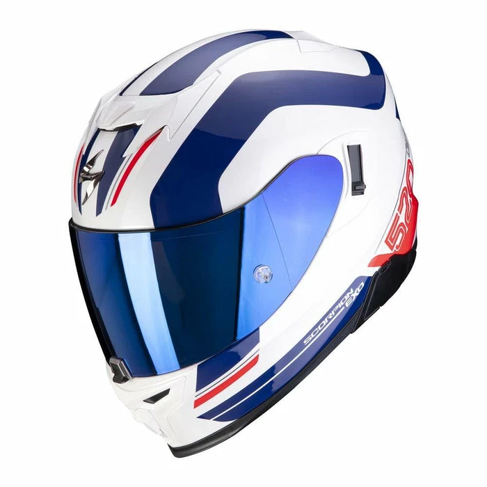 Coupon ๐ Scorpion Exo 520 Air Full Face Helmet LeMans White/Blue Red ๐