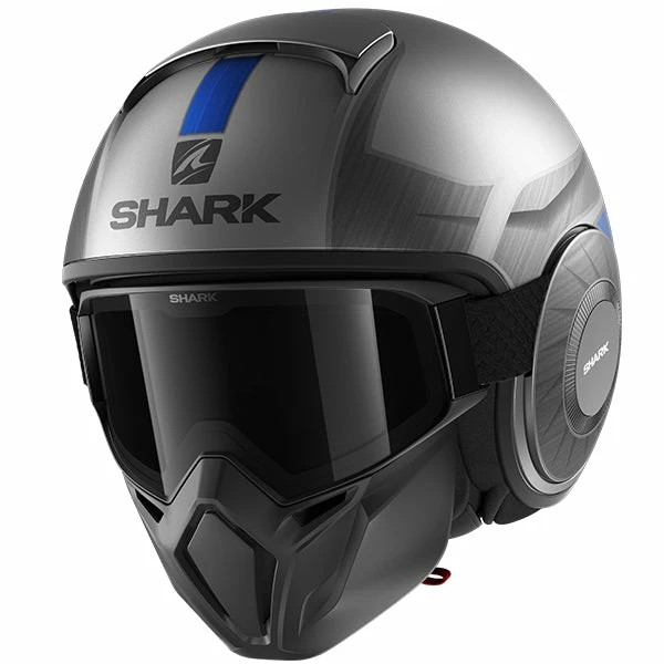 Brand new ⌛ Shark Street-Drak Tribute RM Open Face Helmet Matt Silver/Blue 😀