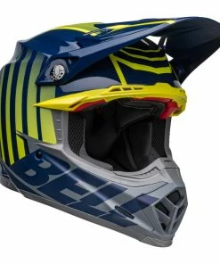 Hot Sale ❤️ Bell MX 2022 Moto-9S Flex Sprint Full Face Helmet Blue/Yellow ❤️